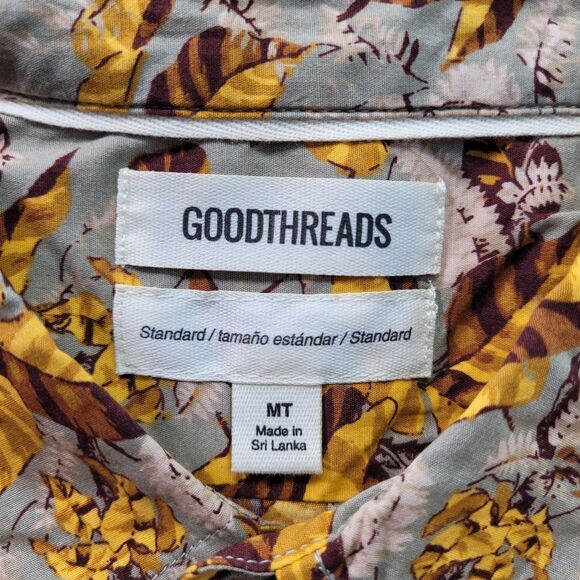 Goodthreads Men’s Standard Shirt Brown Shirt Autumn Leaves Pattern Button-Up MT - Picture 8 of 12